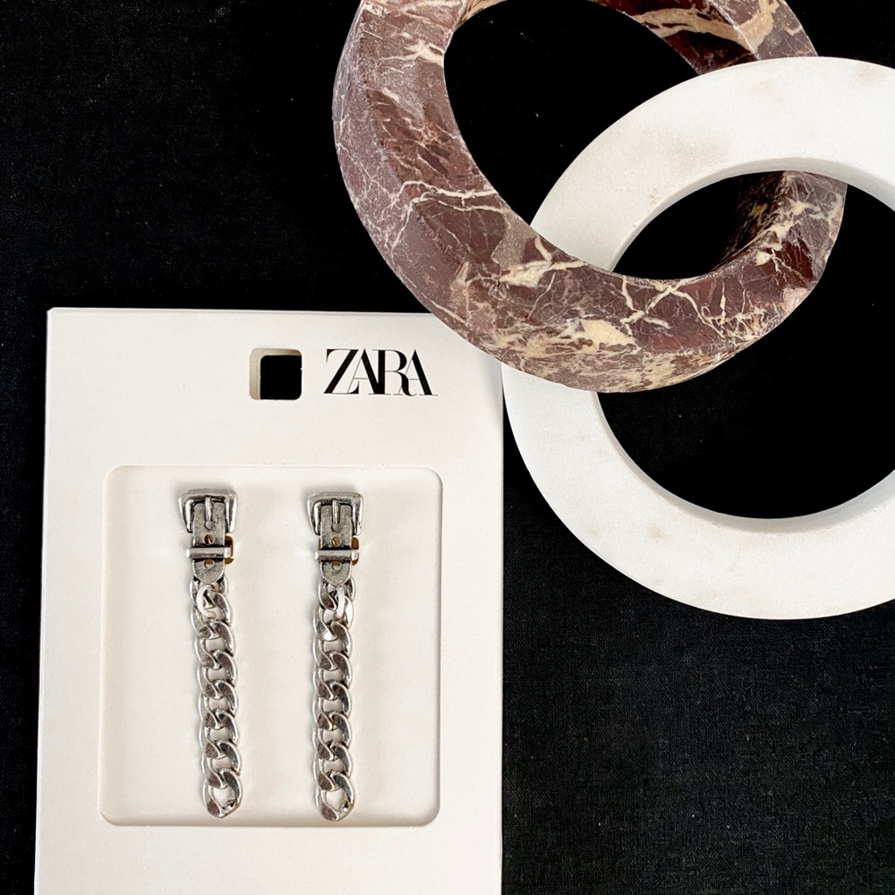 ZARA Silver-tone Buckled Chain Earrings New With Tags | 4548/327/808